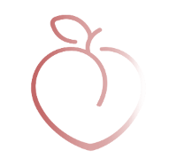 Outline of a peach in pink on a black background