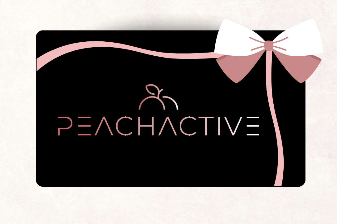 Peachactive gift card with a bow on a white background