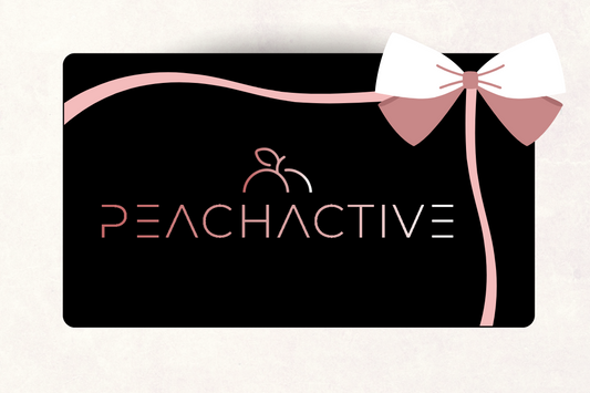 Peachactive gift card with a bow on a white background