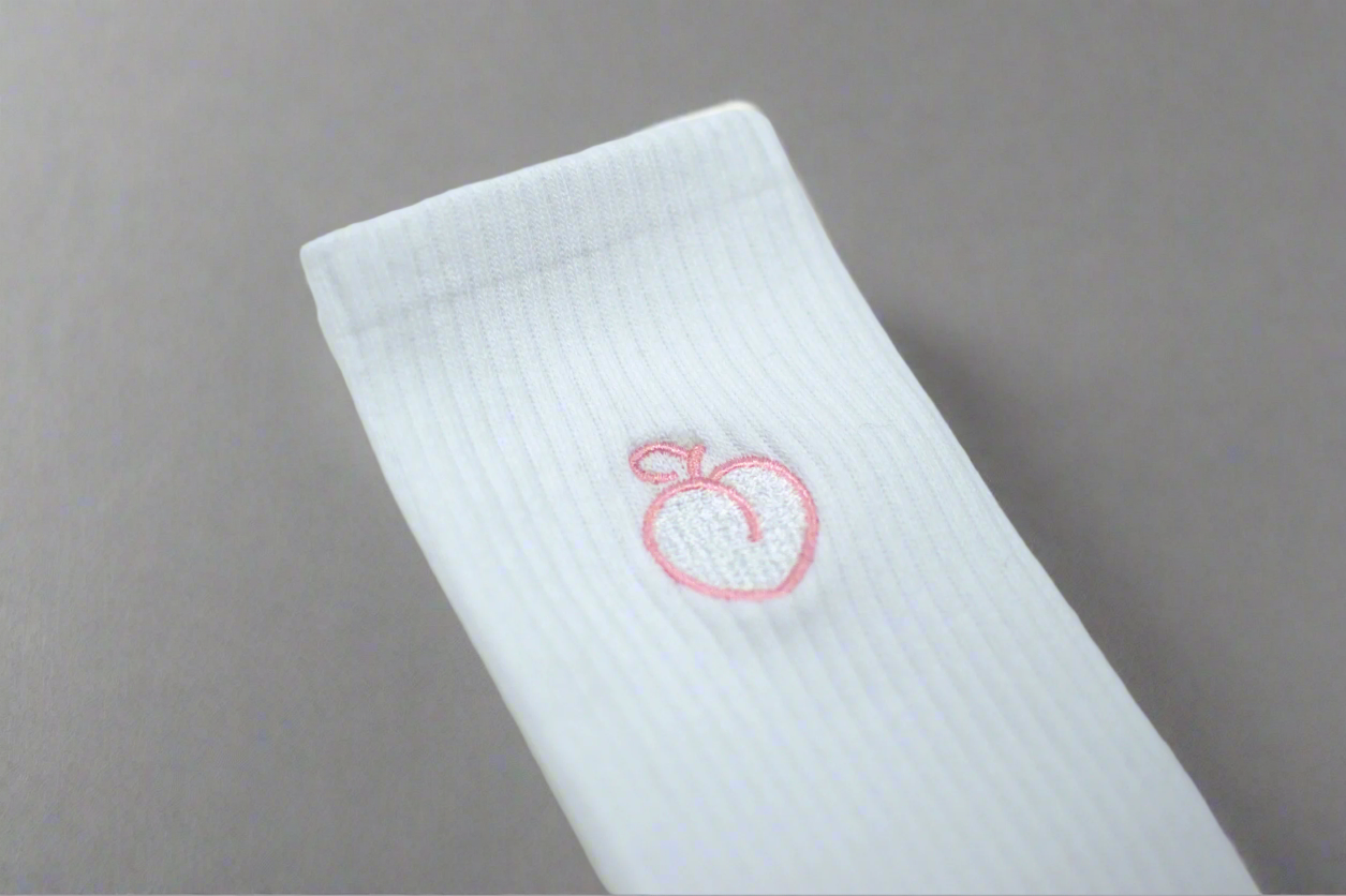 embroidered peach logo on crew sock